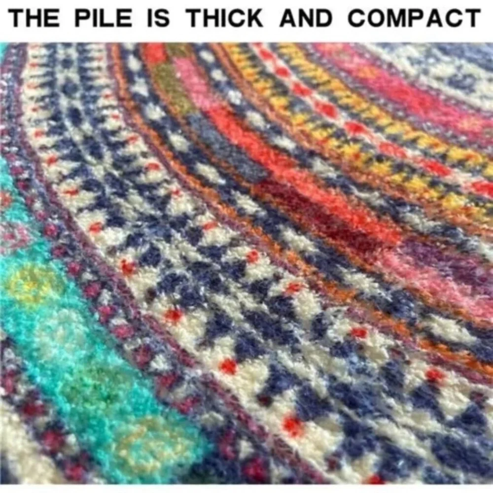 Half Round Door Mat,SemiCircle Bathroom Floor Rug,Mandala Boho Bohemian Non-Slip